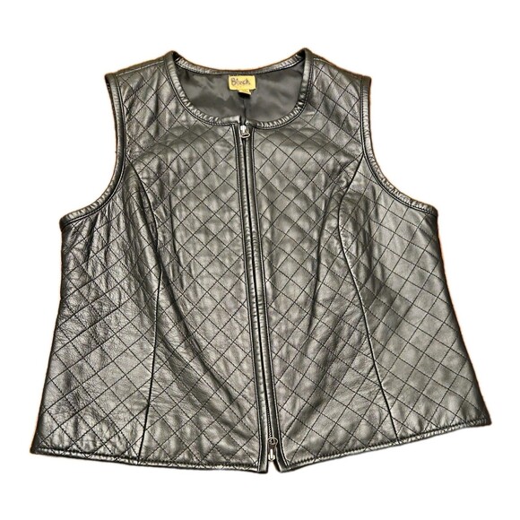 Caslon Jackets & Blazers - Caslon Quilted Black Lamb Leather Womens Vest, Size Petite Large